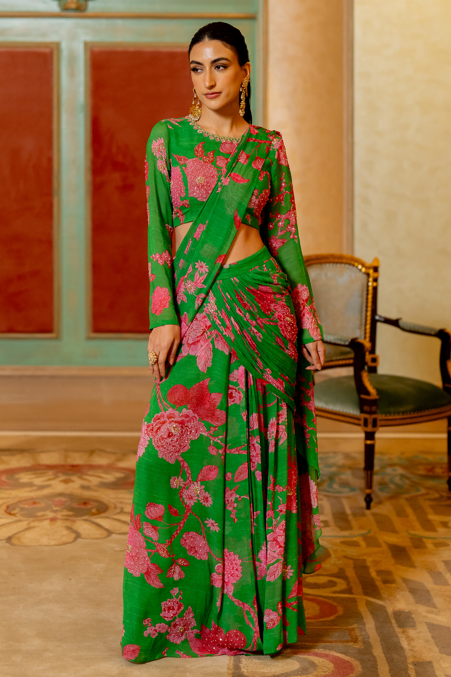 ALAIA SAREE SET – GREEN
