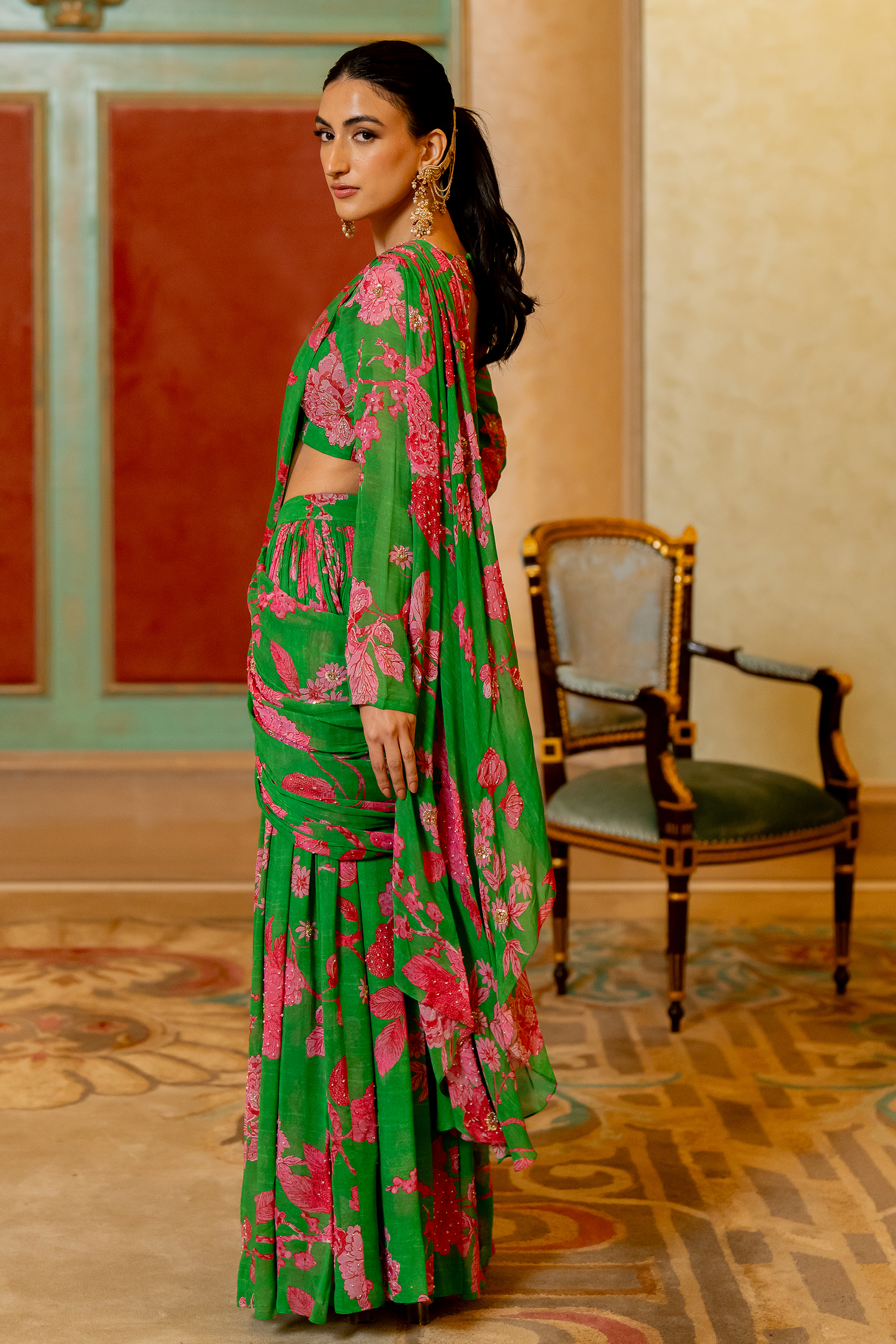 ALAIA SAREE SET – GREEN