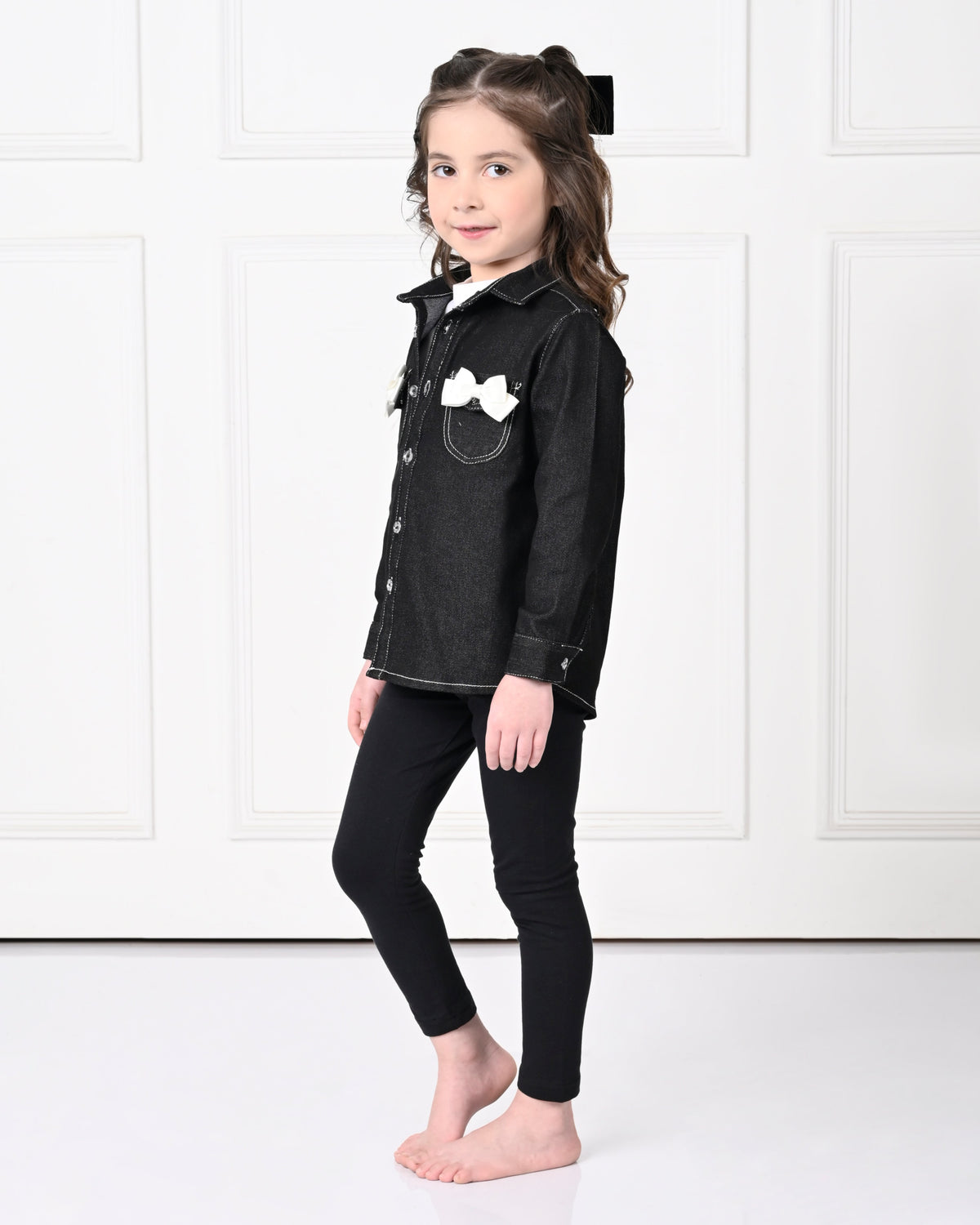 Black Full Sleeve with Bow Denim Jacket