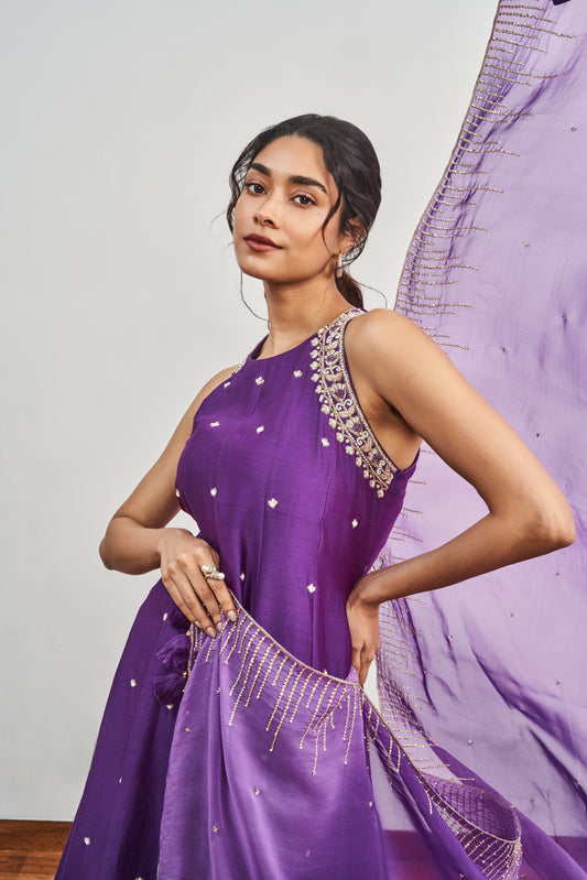 Purple Kalidaar With Purple X Dirty Lillac Shaded Dupatta
