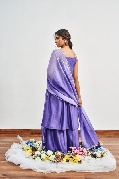 Ink Blue Kalidaar With Ink Blue X Light Purple Shaded Dupatta