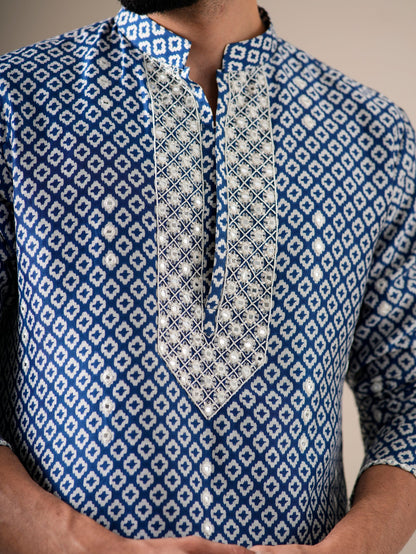 Indigo Mosaic Mirrorwork Kurta Set