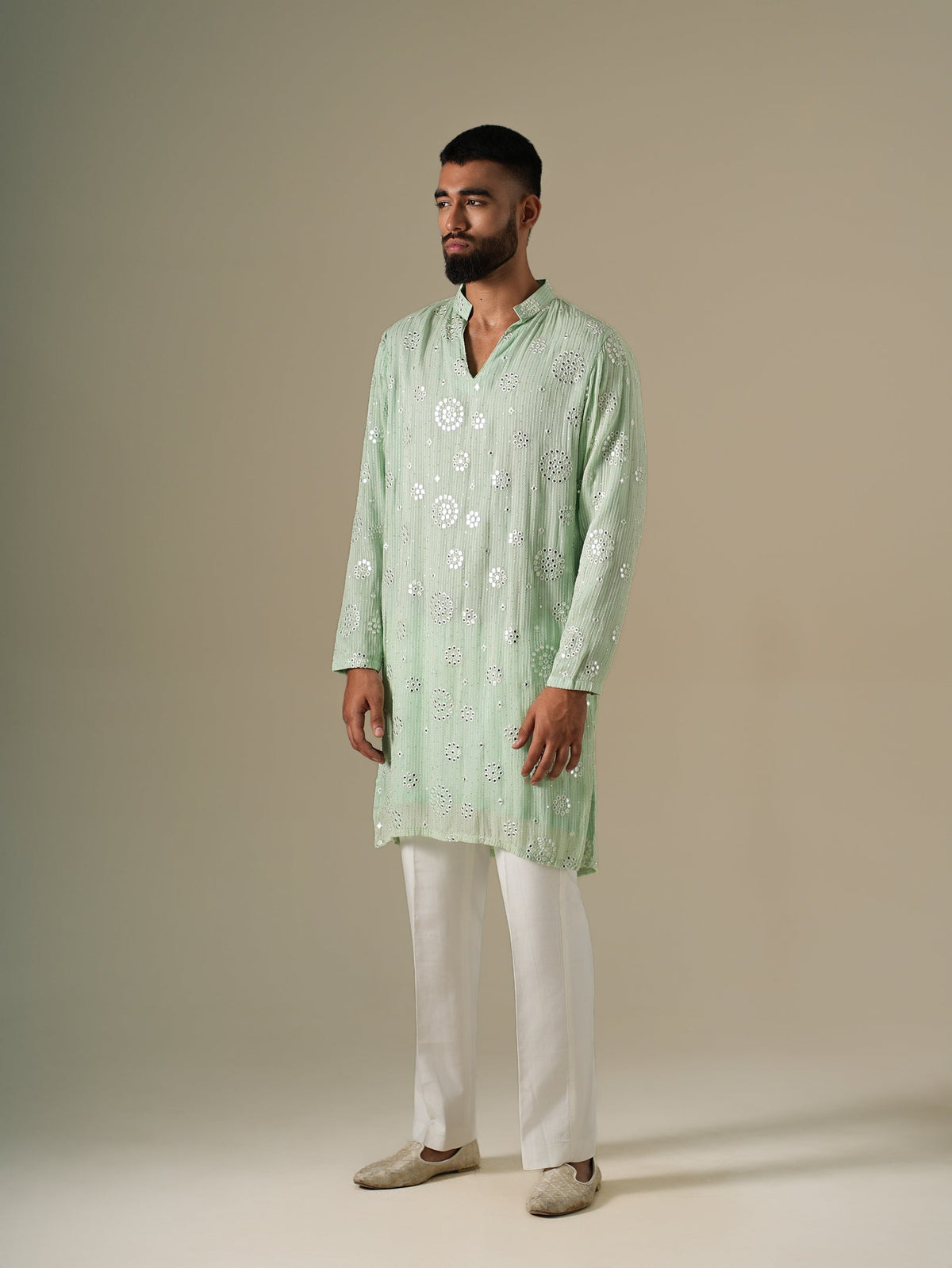 Pastel Green Mirror Glow Kurta Set