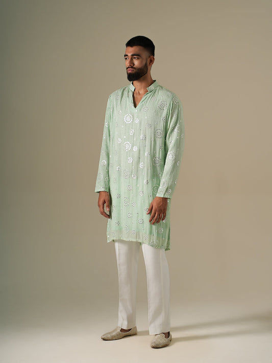 Pastel Green Mirror Glow Kurta Set