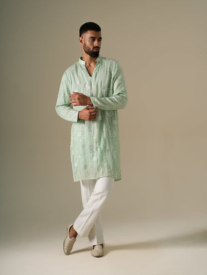 Pastel Green Mirror Glow Kurta Set