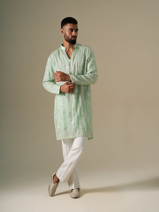 Pastel Green Mirror Glow Kurta Set