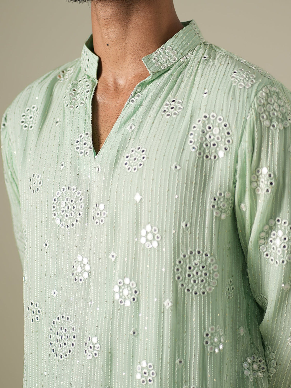 Pastel Green Mirror Glow Kurta Set