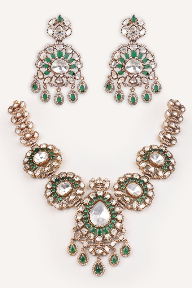 Suhaniya Green Two Tone Finish Polki Long Set