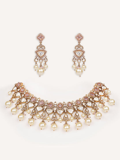Reya Pink Two Tone Finish Polki Necklace Set
