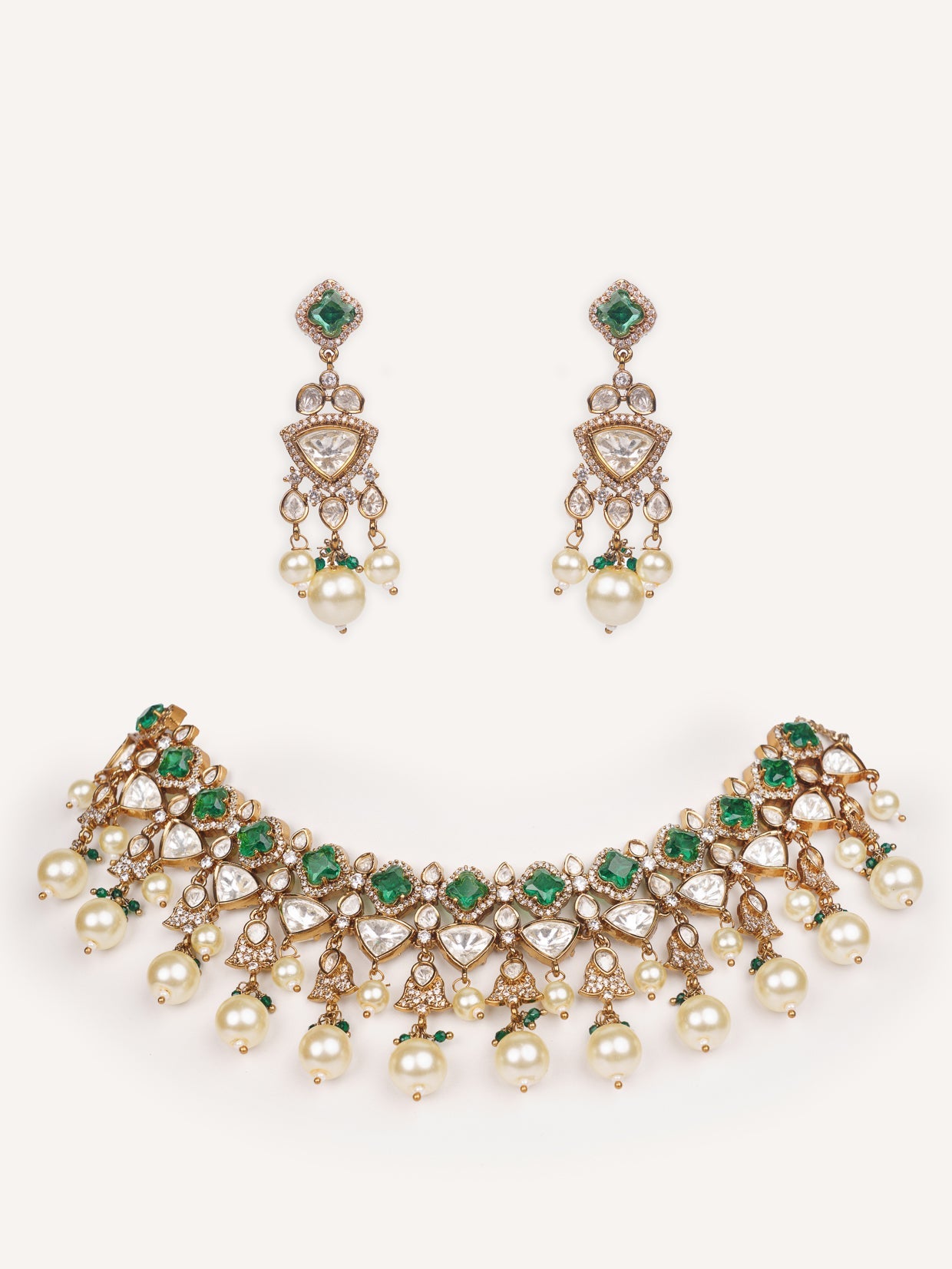 Reya Green Two Tone Finish Polki Necklace Set