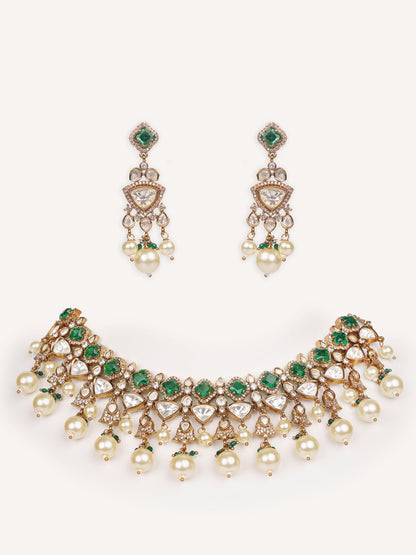 Reya Green Two Tone Finish Polki Necklace Set