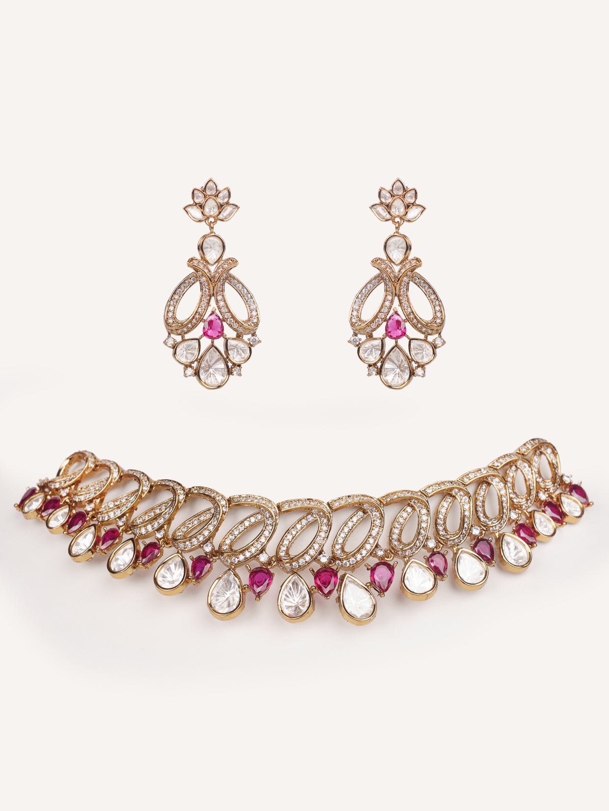 Yashna Red Two Tone Finish Polki Choker