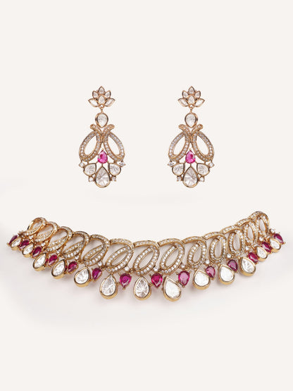 Yashna Red Two Tone Finish Polki Choker