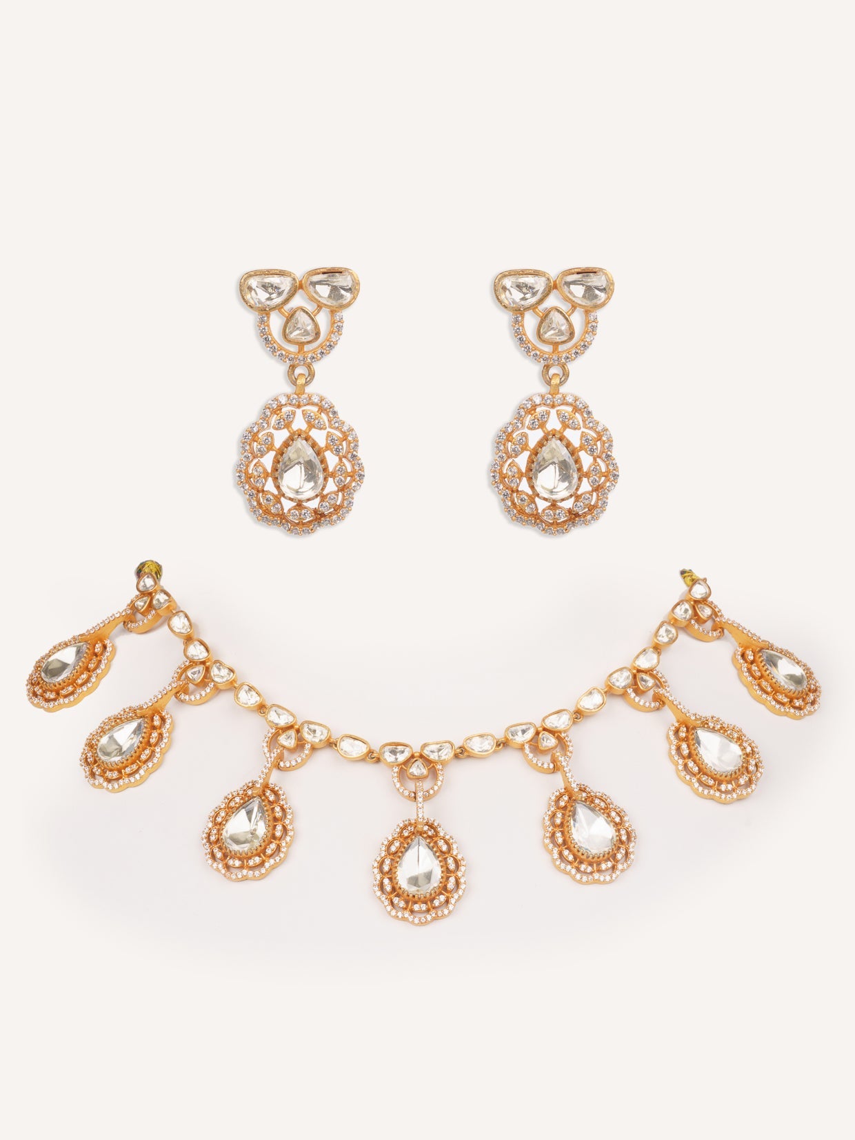 Mehnaz Gold Finish Moissanite Necklace Set