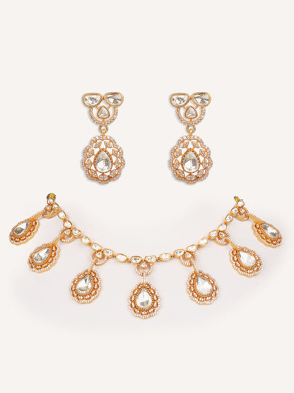 Mehnaz Gold Finish Moissanite Necklace Set