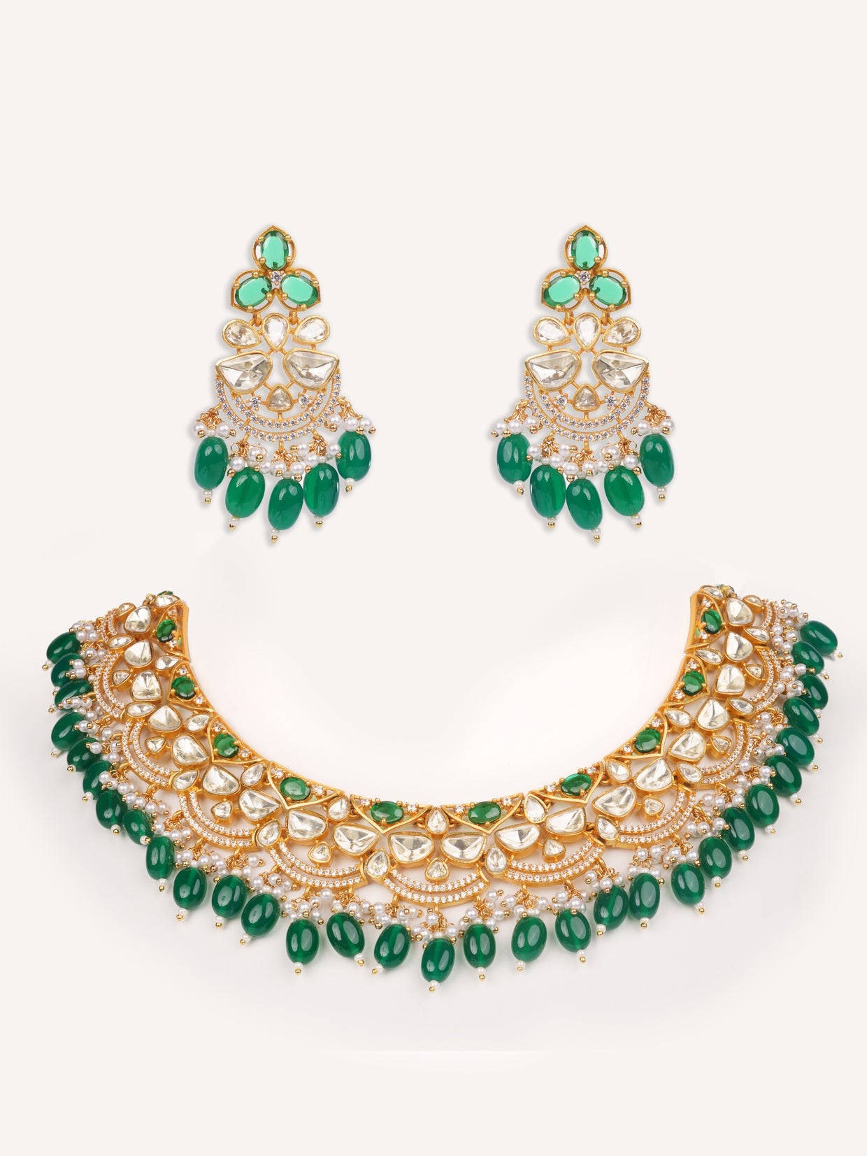 Aamira Green Moissanite Necklace Set