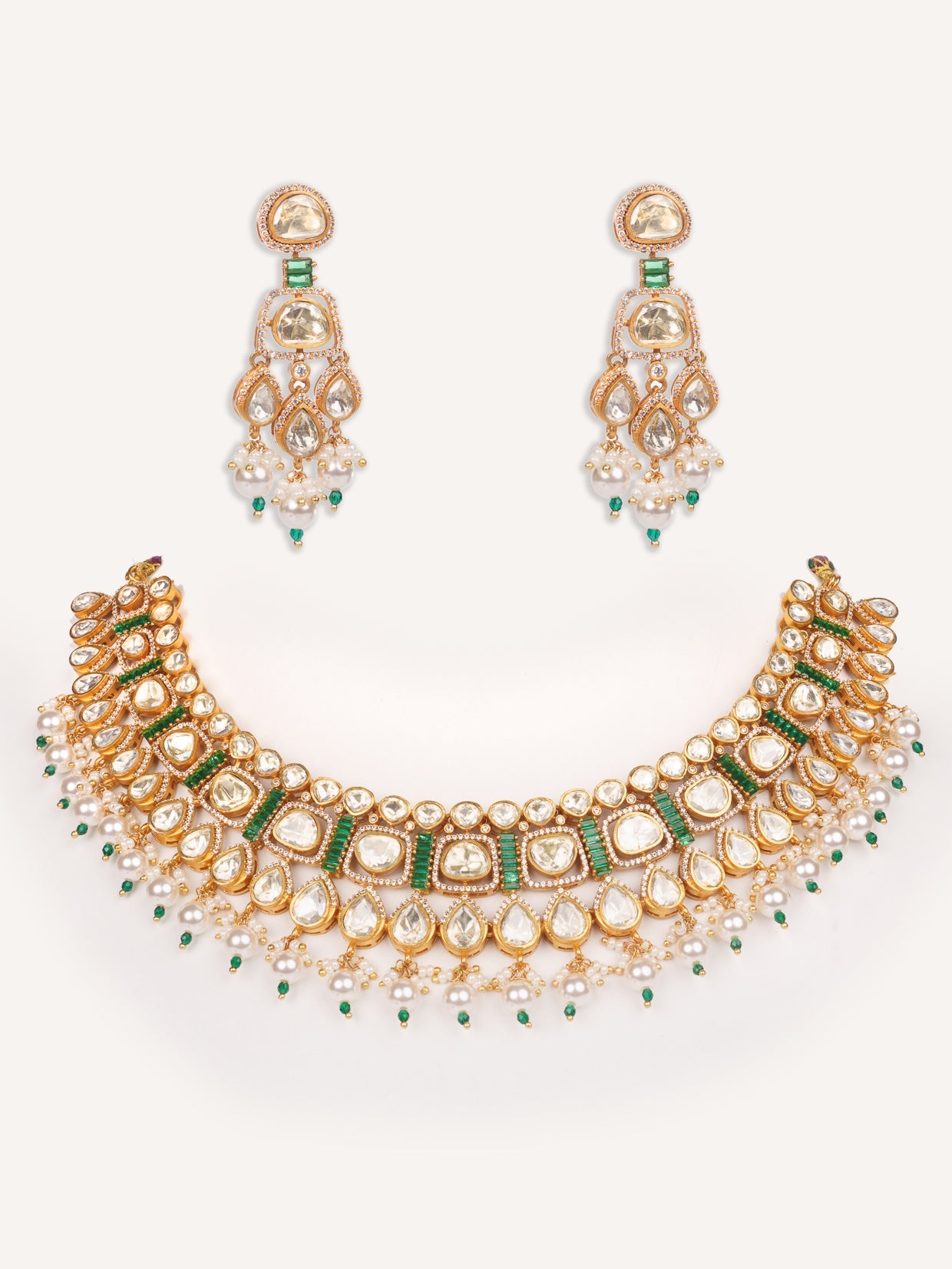 Aarshna Gold Finish Moissanite Necklace Set