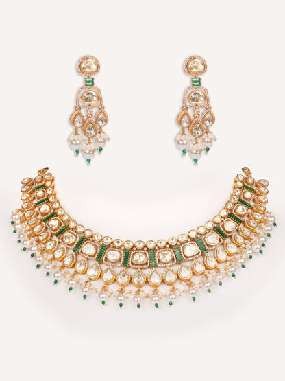 Aarshna Gold Finish Moissanite Necklace Set
