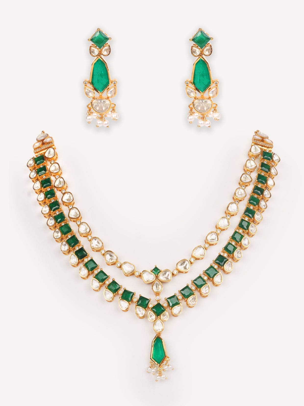 Varali Green Moissanite Long Set