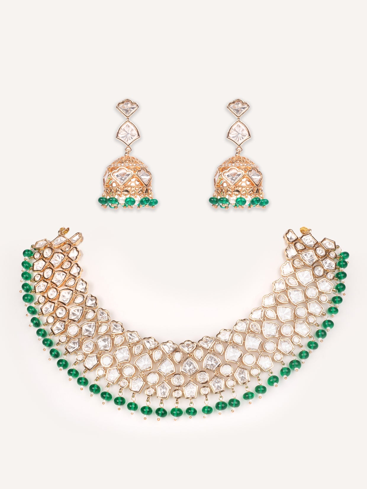Lavira Green Pearls Gold Finish Kundan Necklace Set