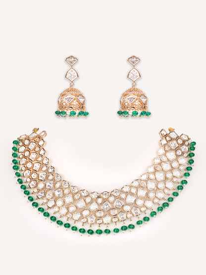 Lavira Green Pearls Gold Finish Kundan Necklace Set