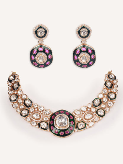 Aavira Gold Finish Kundan Necklace Set