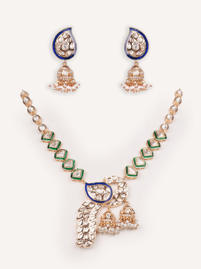 Anshira Gold Finish Kundan Necklace Set