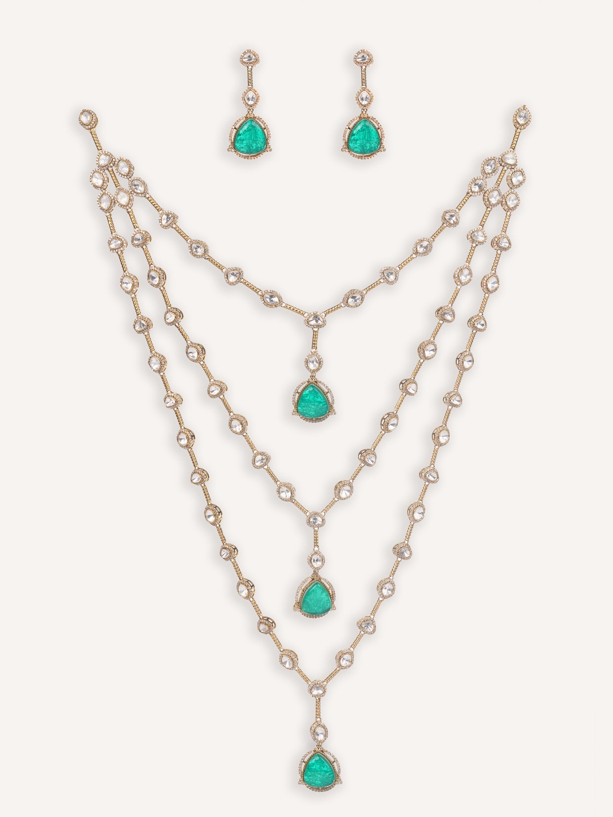 Trivisha Green Two Tone Finish Polki Long Set