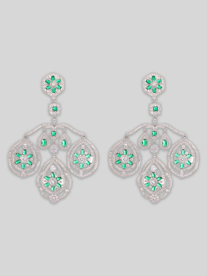 Tavisha Green White Finish Diamond Statement Earrings