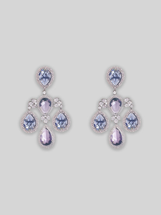 Trinaya White Finish Diamond Statement Earrings