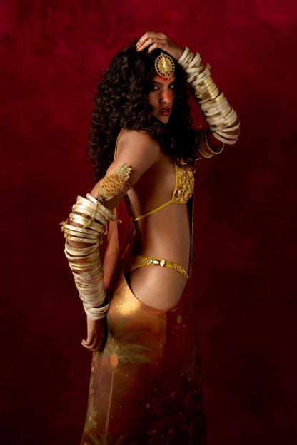 The IDGAF Dress With The Mustard Bra And Whip