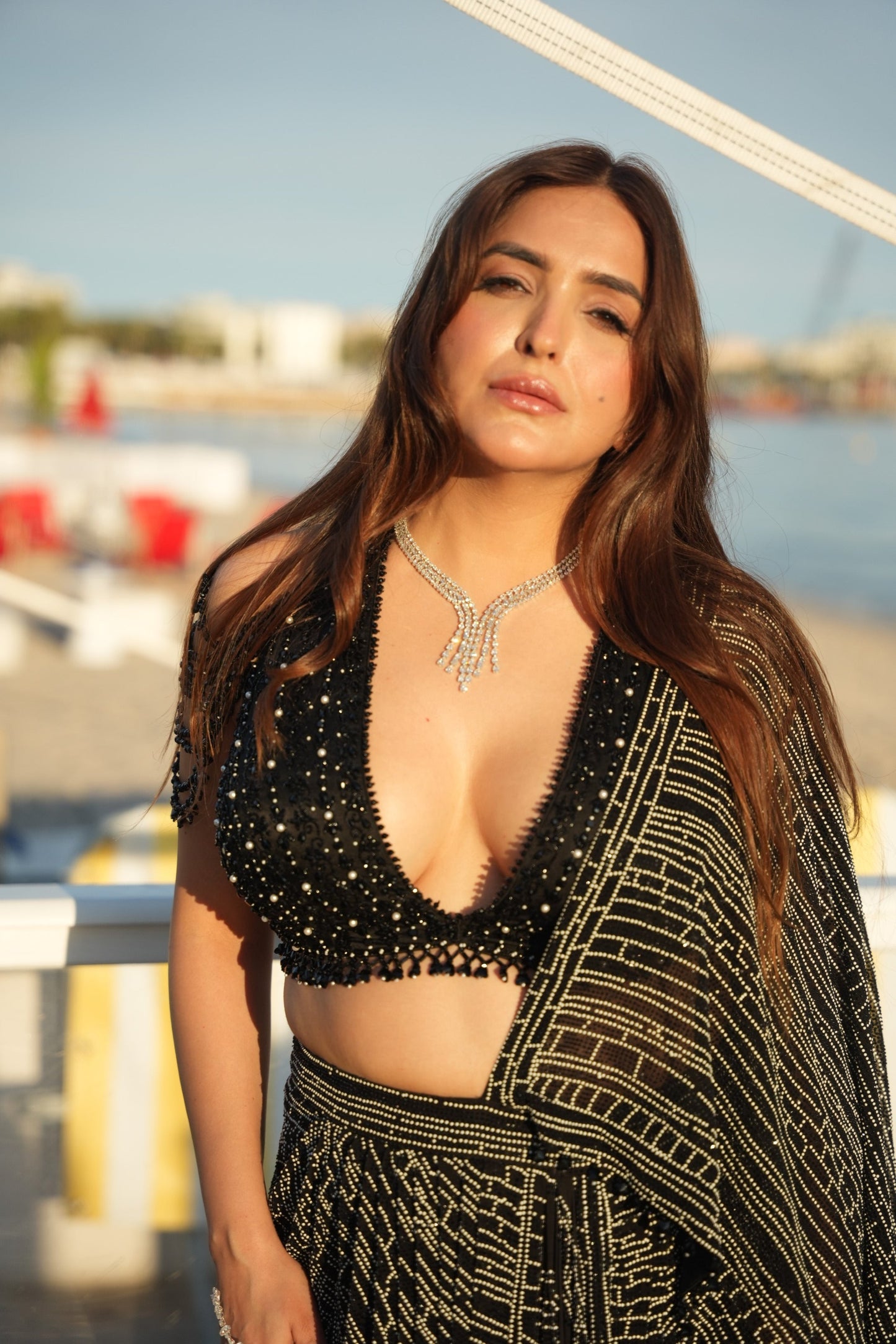 Monochrome Crystal Pre-Draped Saree