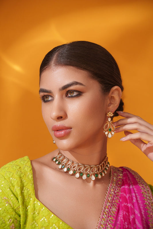 Yashna Green Two Tone Finish Polki Choker