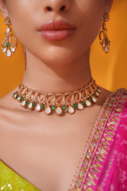 Yashna Green Two Tone Finish Polki Choker