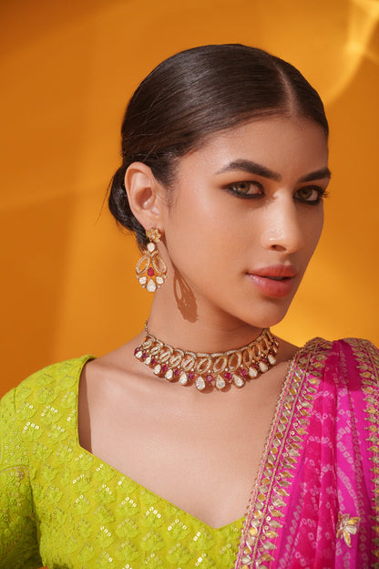 Yashna Red Two Tone Finish Polki Choker