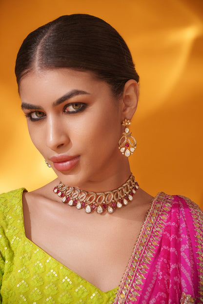 Yashna Red Two Tone Finish Polki Choker