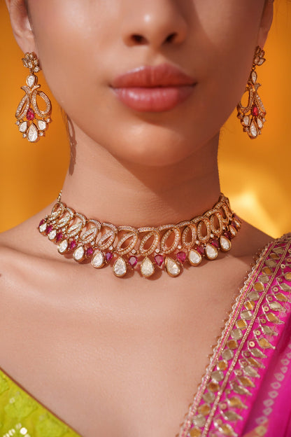 Yashna Red Two Tone Finish Polki Choker