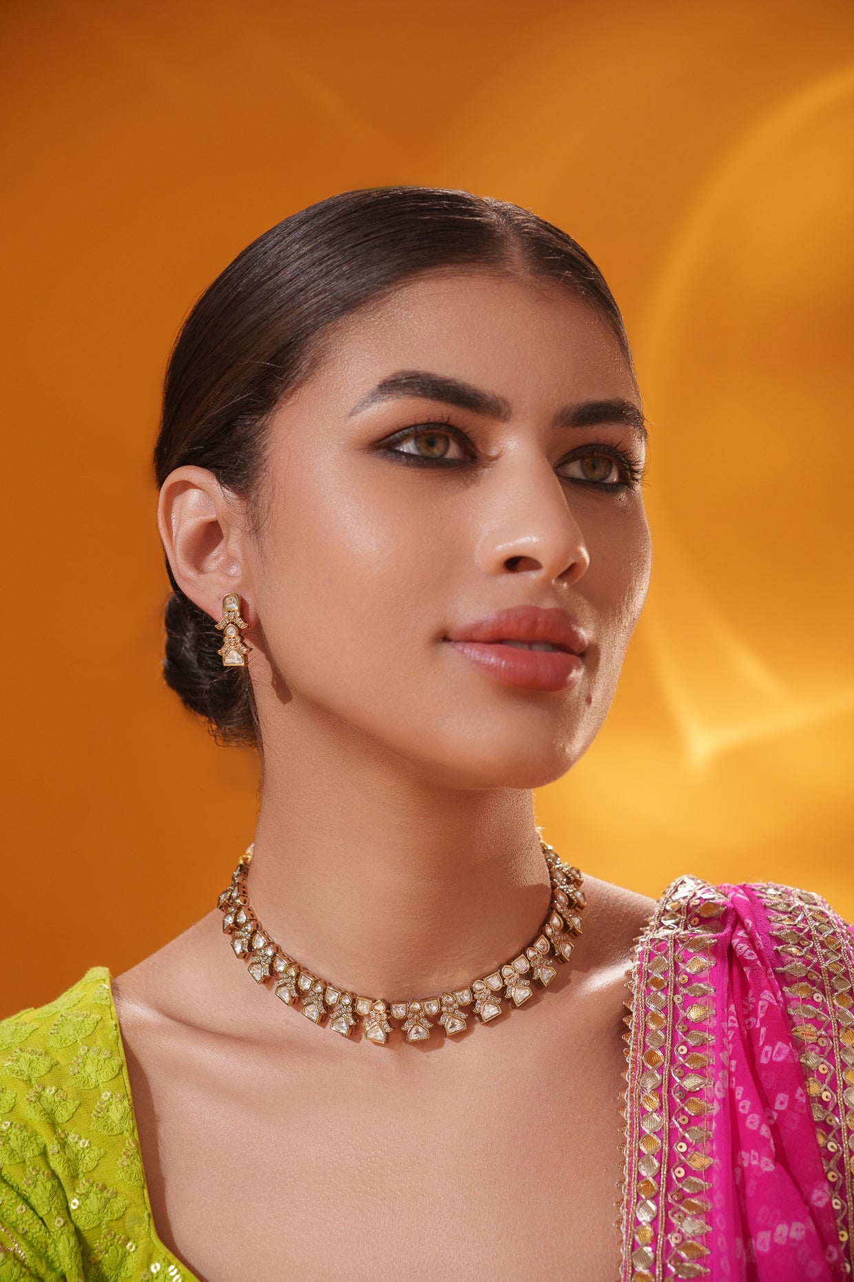 Kashvi Two Tone Finish Polki Necklace Set