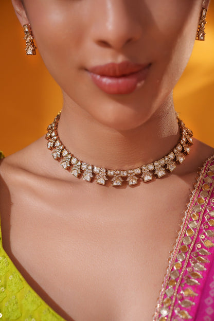 Kashvi Two Tone Finish Polki Necklace Set