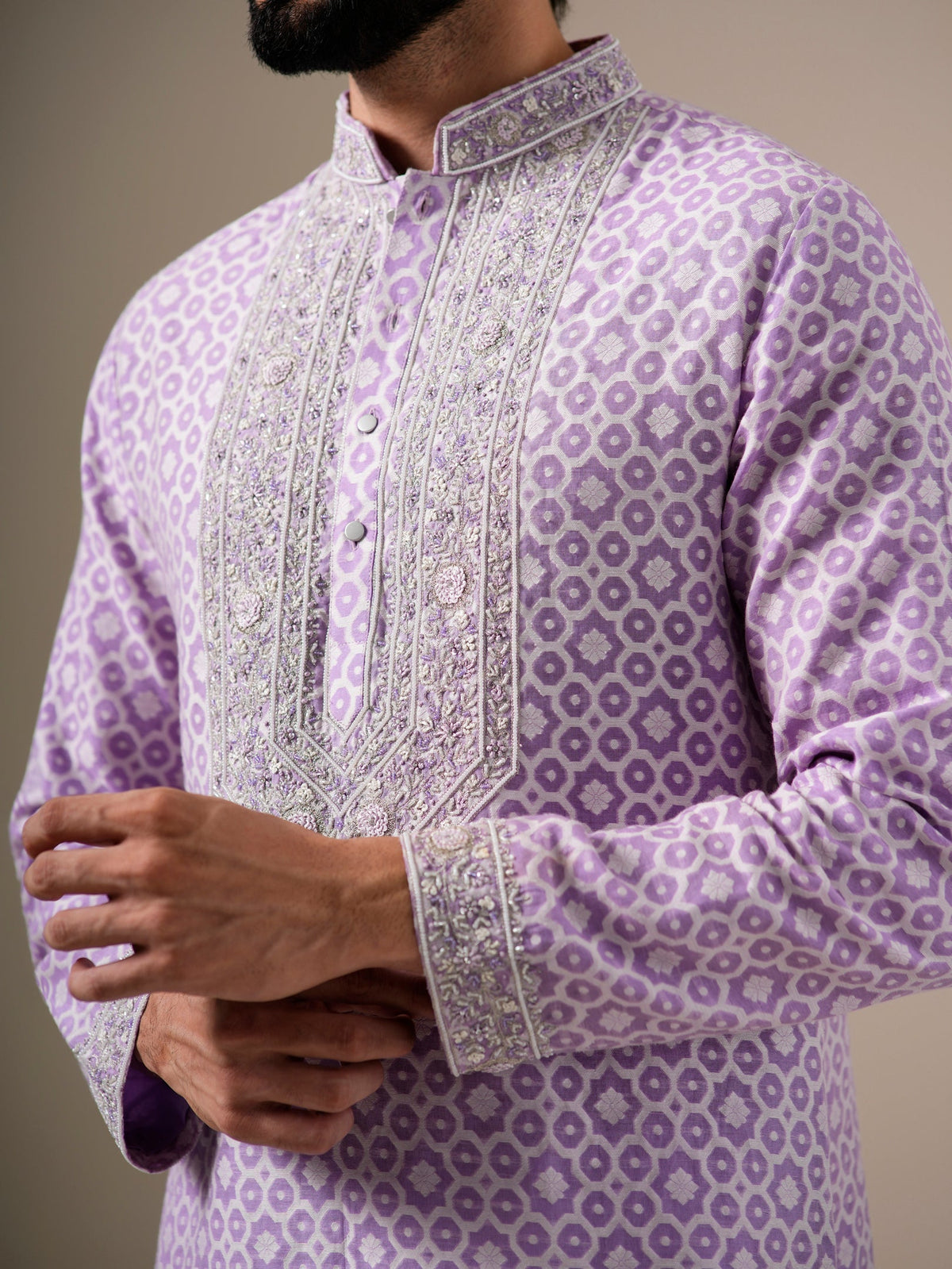 Lavender Zari Petals Kurta Set