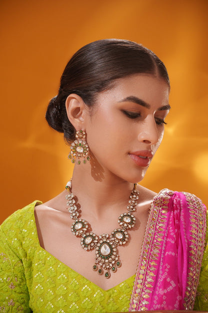 Suhaniya Green Two Tone Finish Polki Long Set