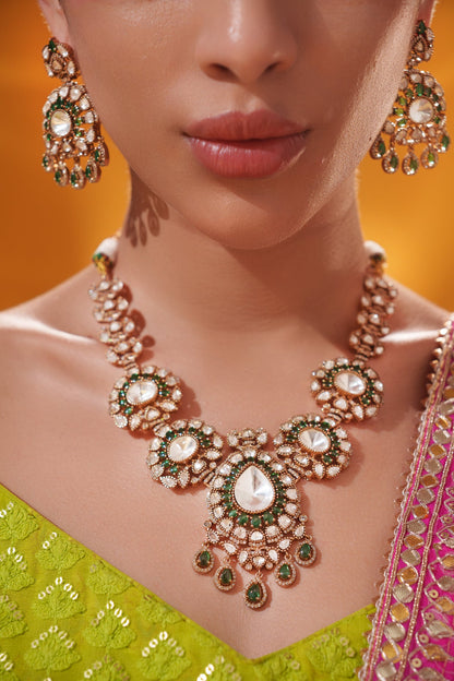 Suhaniya Green Two Tone Finish Polki Long Set