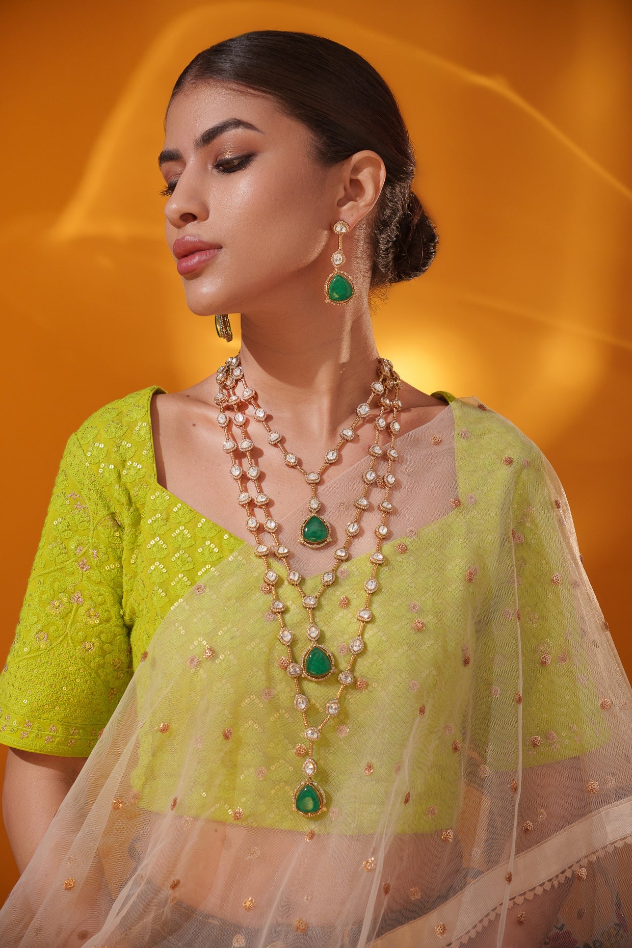 Trivisha Green Two Tone Finish Polki Long Set