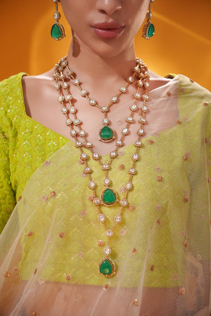 Trivisha Green Two Tone Finish Polki Long Set