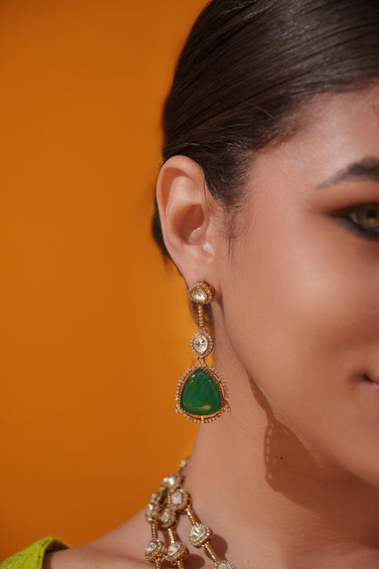Trivisha Green Two Tone Finish Polki Long Set