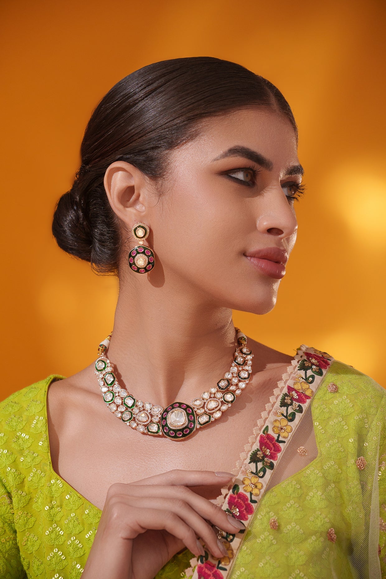 Aavira Gold Finish Kundan Necklace Set