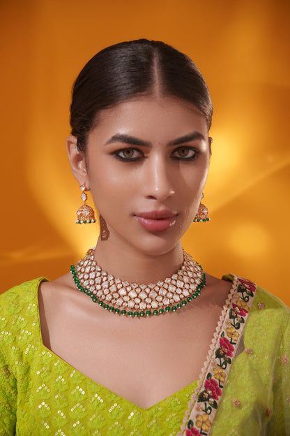 Lavira Green Pearls Gold Finish Kundan Necklace Set