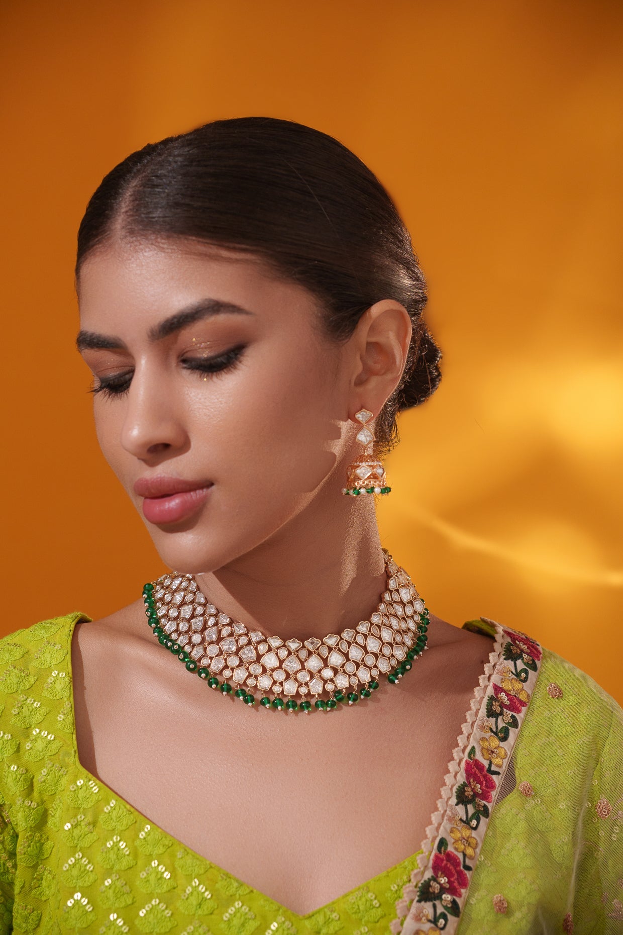 Lavira Green Pearls Gold Finish Kundan Necklace Set