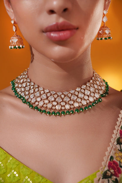 Lavira Green Pearls Gold Finish Kundan Necklace Set