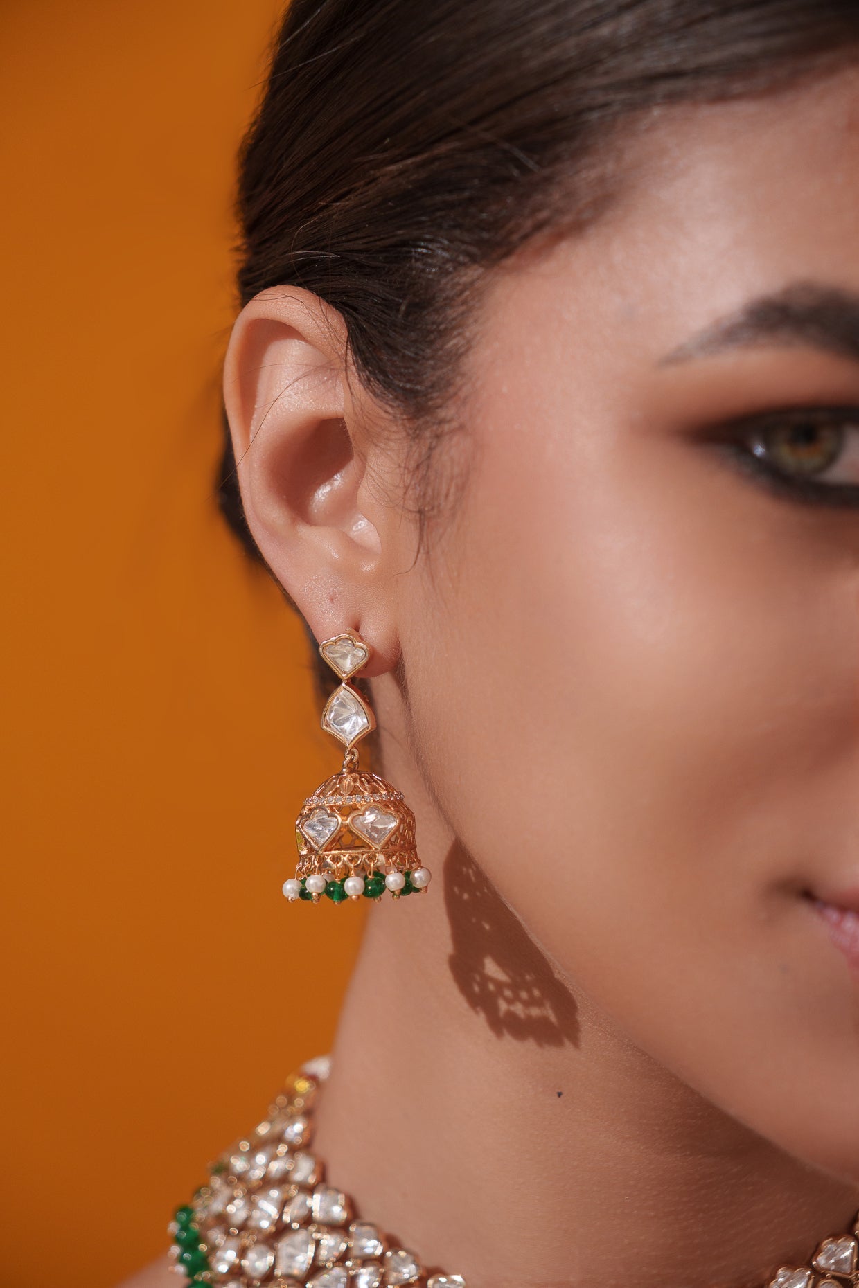 Lavira Green Pearls Gold Finish Kundan Necklace Set